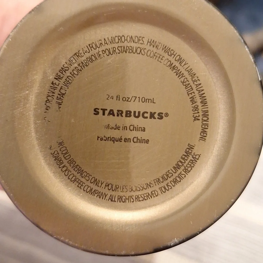 Starbucks Black Silver Polka Dot Print Stainless Steel Cold Cup 24 oz Tumbler
